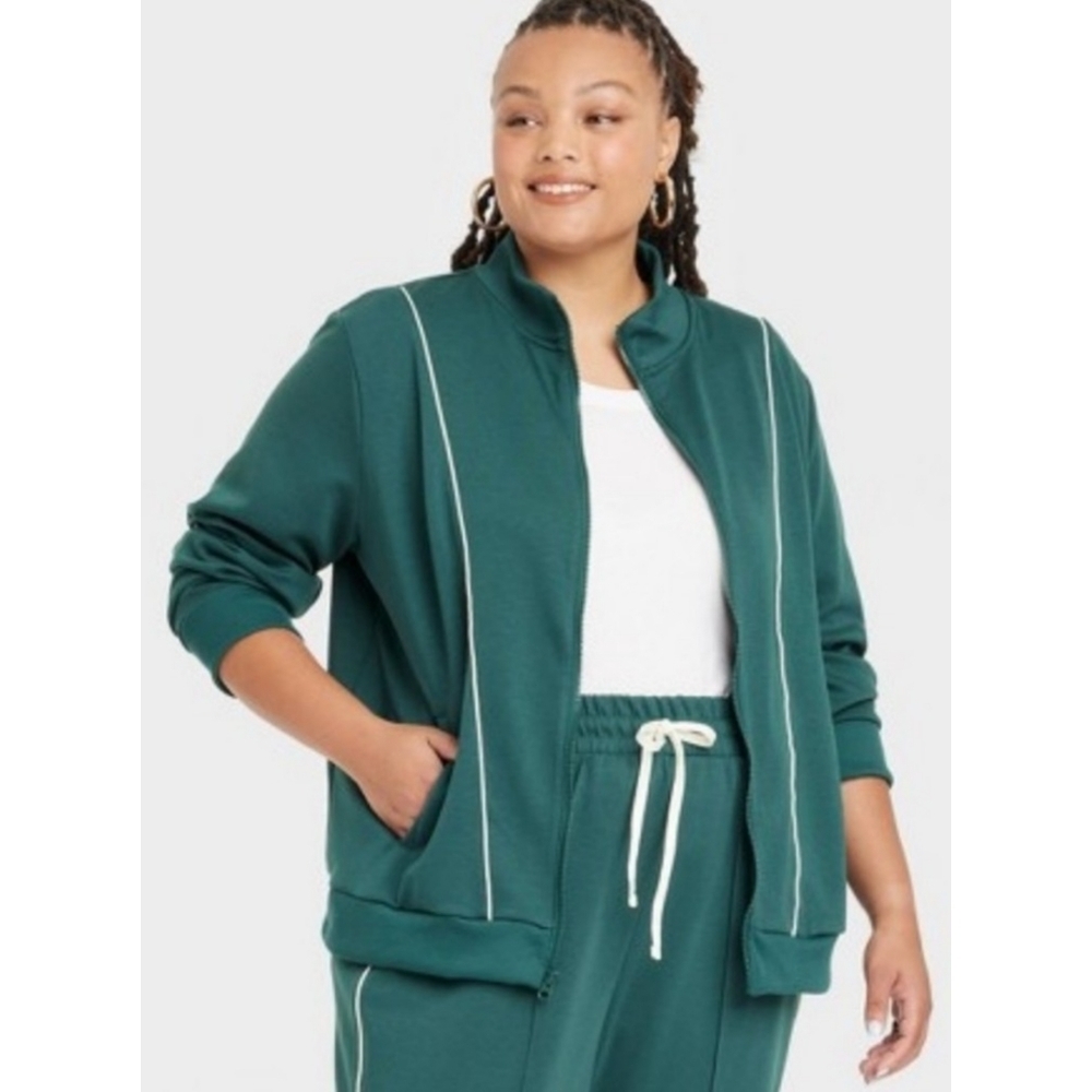 Ava & Viv Zip Front Track Jacket Green Size 1X